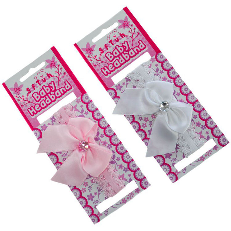 Picture of HB42: 5429- PINK LACE HEADBAND W/SATIN BOW & GEM